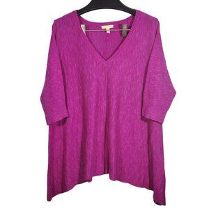 Eileen Fisher Knit Top Women's 1X Fushia Pink Organic Line Cotton Sharktooth